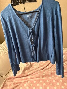 GAP Blue Tie-Front Long Sleeve Knit Top